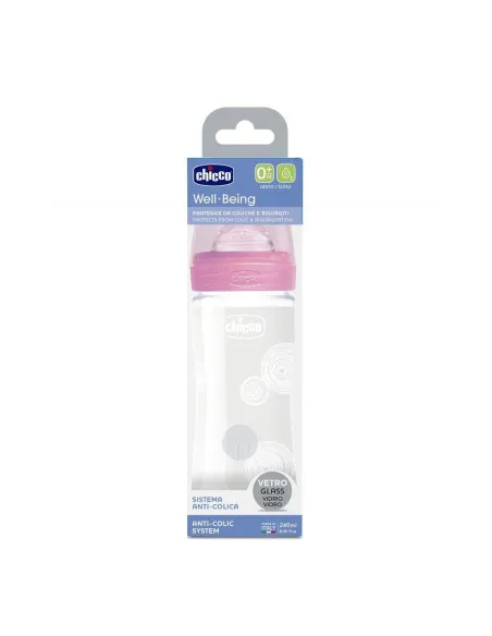 CHICCO 28721-10 ΜΠΙΜΠ.ΓΥΑΛ. WB ΡΟΖ ΘΣ SLOW 240ML 0M+