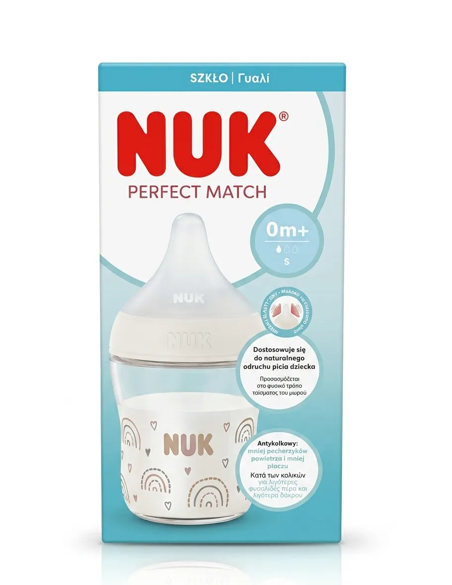 NUK Perfect Match Μπιμπερό γυάλινο 120ml με θηλή σιλικόνης 0m+