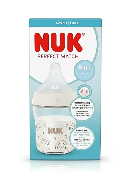 NUK Perfect Match Μπιμπερό γυάλινο 120ml με θηλή σιλικόνης 0m+