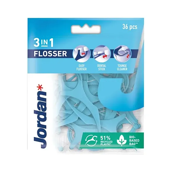 Jordan Flosser 3in1 With Fluoride Protection & Designed Not Shred Or Break 36 Τεμάχια