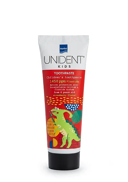 Intermed Unident Kids Strawberry Flavor 1450ppm Fluoride 6+ Years Children Toothpaste 50ml