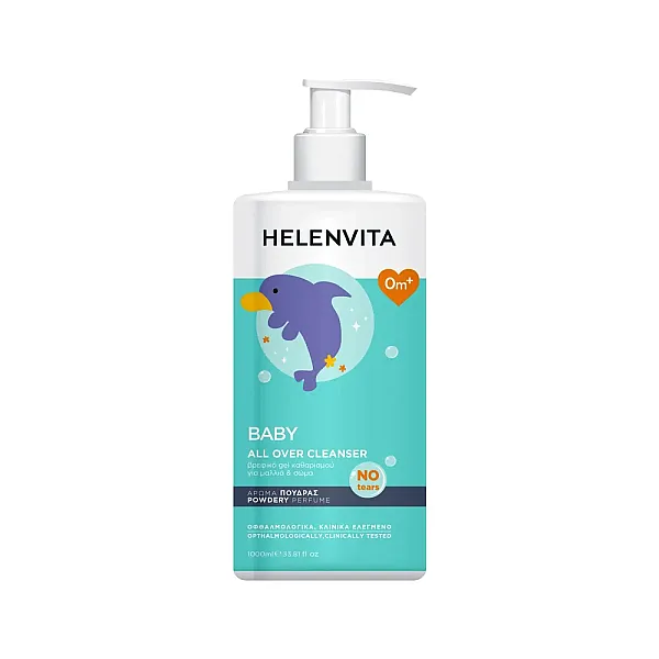 Helenvita Baby All Over Cleanser Baby Cleansing Fluid with Talc Scent for Body & Hair with Cotton Extract & Panthenol 1000ml